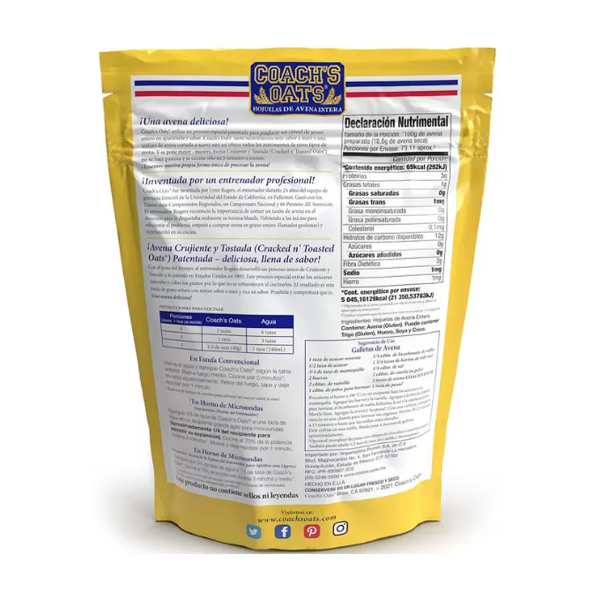 Hojuelas de Avena Entera Coach's Oats 1.36 kg