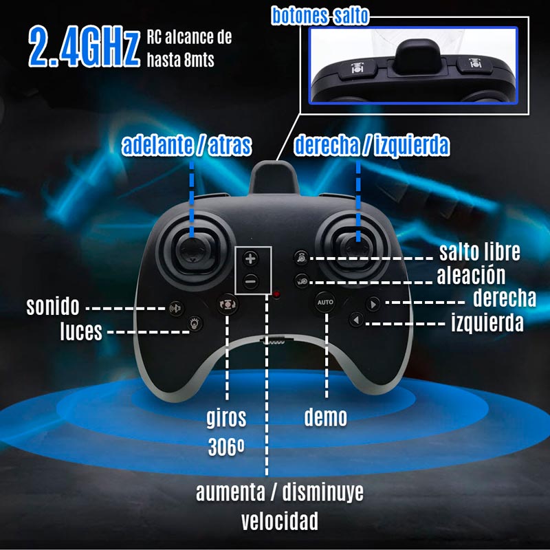 Carro de salto con ruedas flexibles, rotación, luz LED nocturna, Robot de radiocontrol