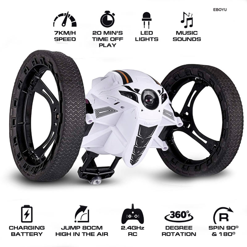 Carro de salto con ruedas flexibles, rotación, luz LED nocturna, Robot de radiocontrol