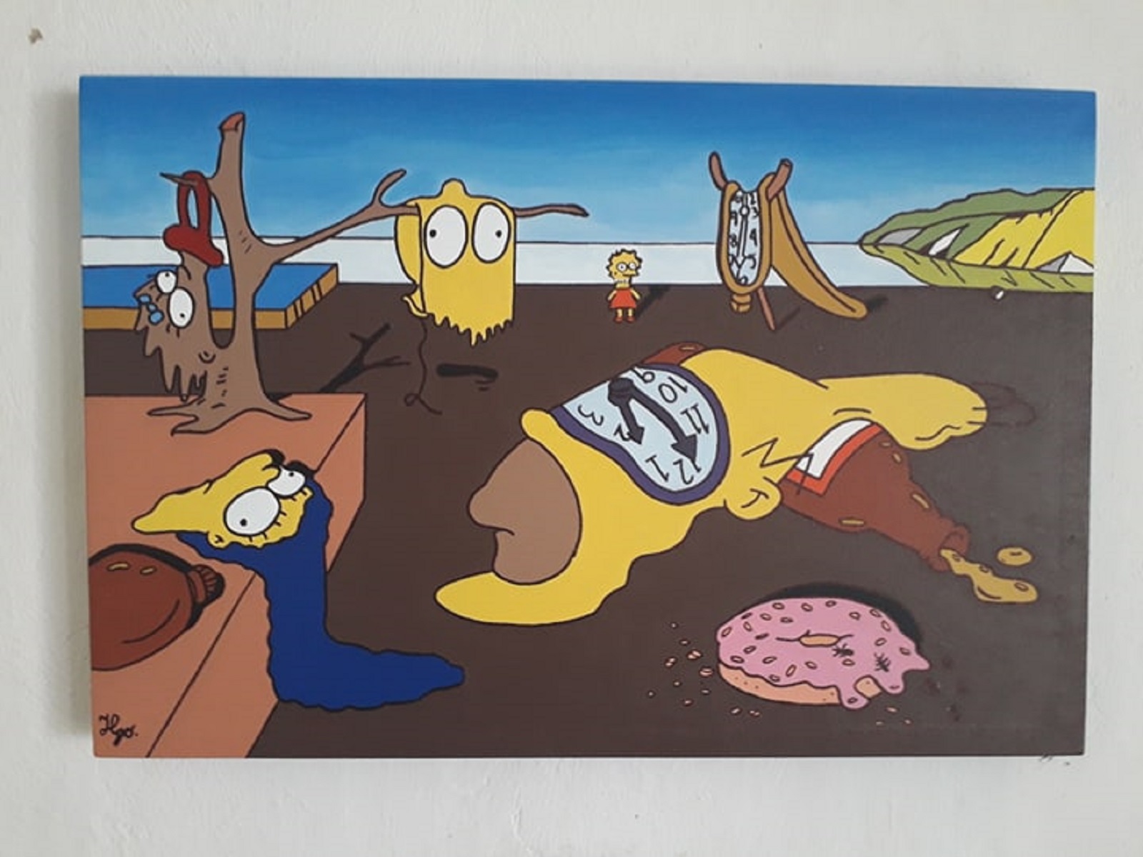 Cuadro decorativo pintado a mano Galería Oneris La persistencia de la memoria Simpson 100x80