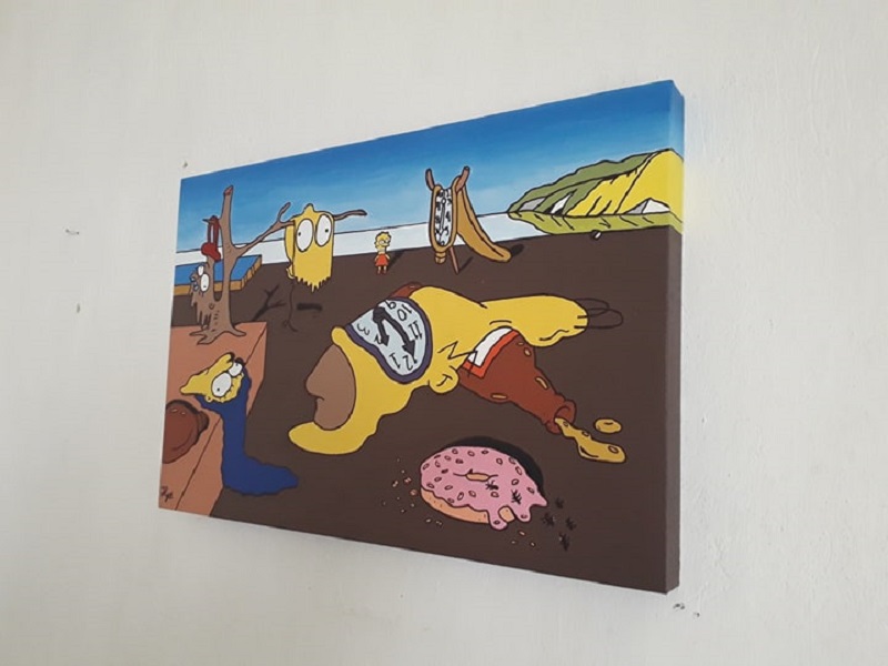 Cuadro decorativo pintado a mano Galería Oneris La persistencia de la memoria Simpson 100x80