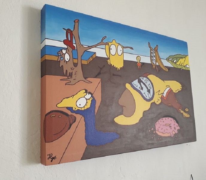 Cuadro decorativo pintado a mano Galería Oneris La persistencia de la memoria Simpson 100x80