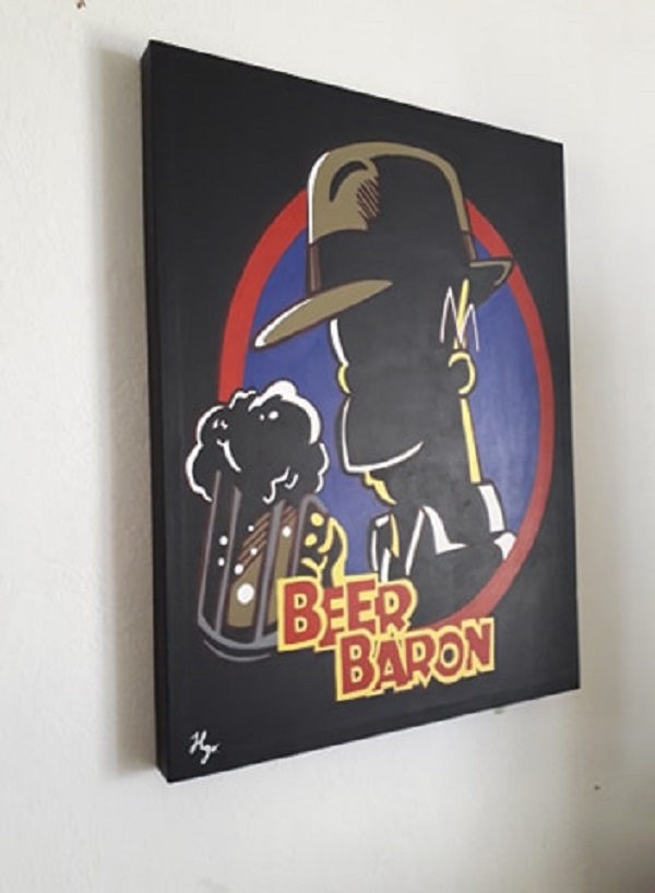 Cuadro decorativo pintado a mano Galería Oneris EL BARON DE LA CERVEZA HOMERO SIMPSON 100x80