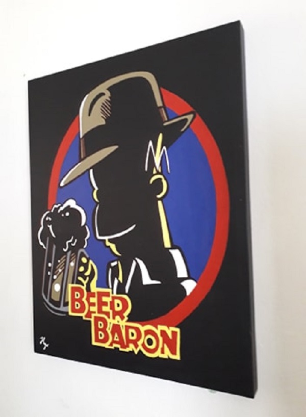 Cuadro decorativo pintado a mano Galería Oneris EL BARON DE LA CERVEZA HOMERO SIMPSON 100x80