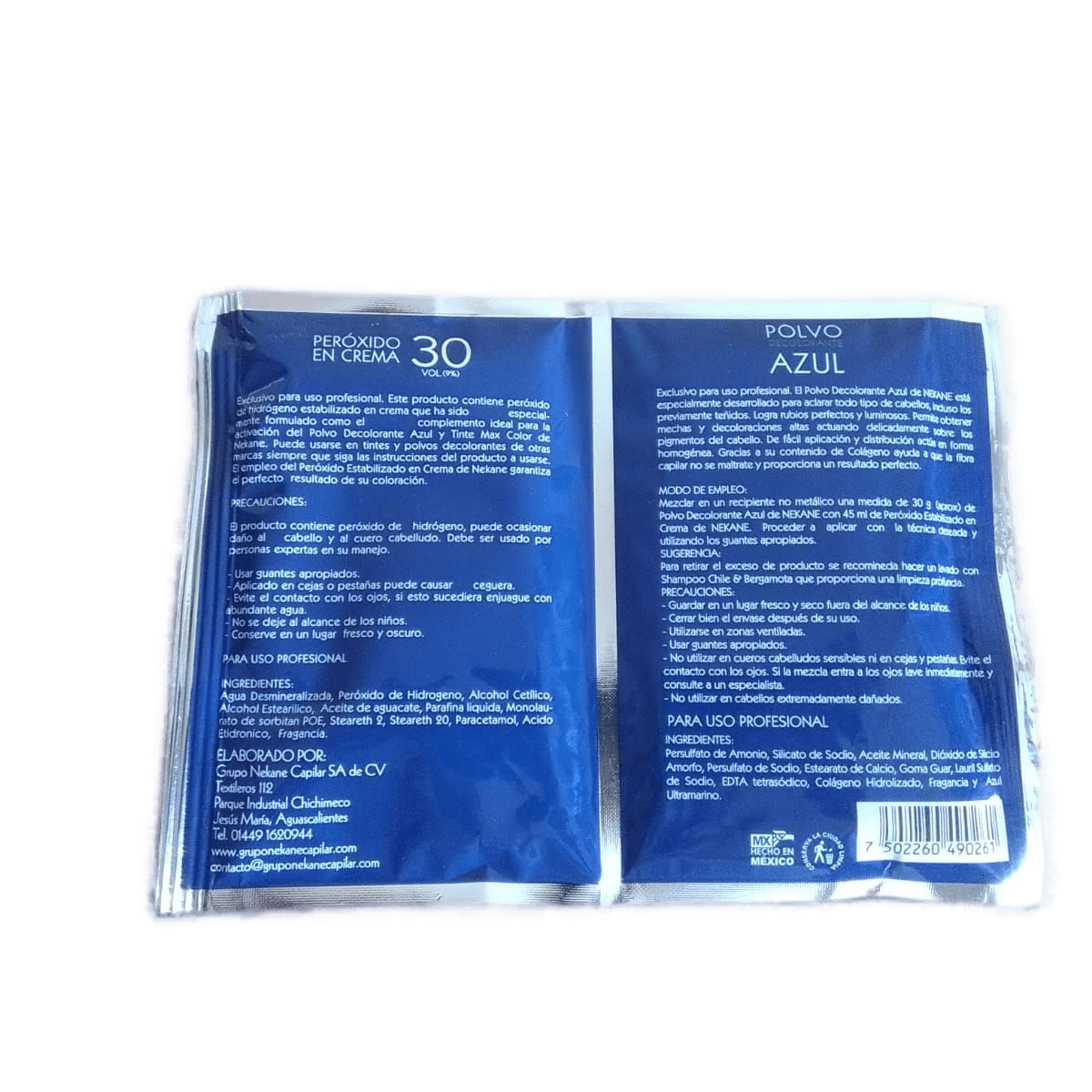 Decolorante Nekane Polvo azul 50g + peróxido vol 30 75g
