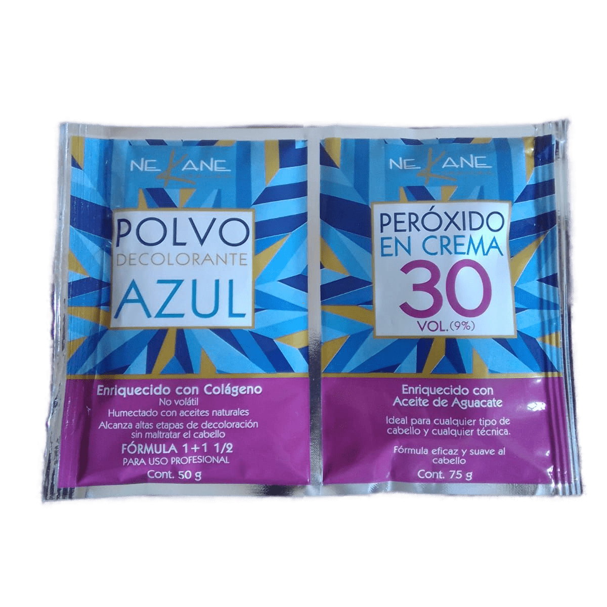 Decolorante Nekane Polvo azul 50g + peróxido vol 30 75g