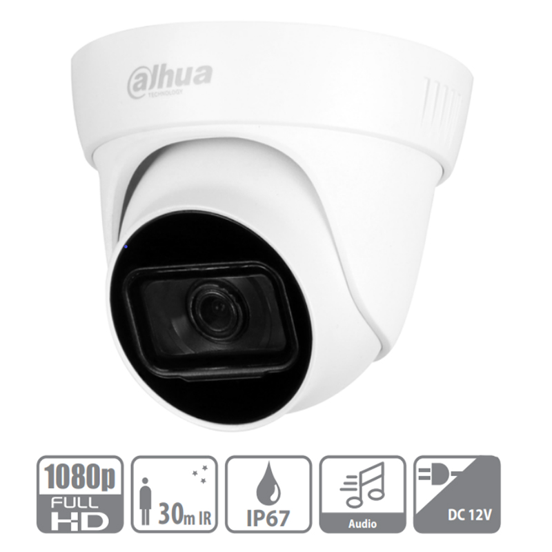 Cámara Domo 1080p/ DAHUA HAC-HDW1200TL-A/ Lente e 2.8mm/ Ángulo de 103 Grados/ IR de 30 Mts/ Micrófono Integrado/ IP67/ DWDR/ Metal + Policarbonato/