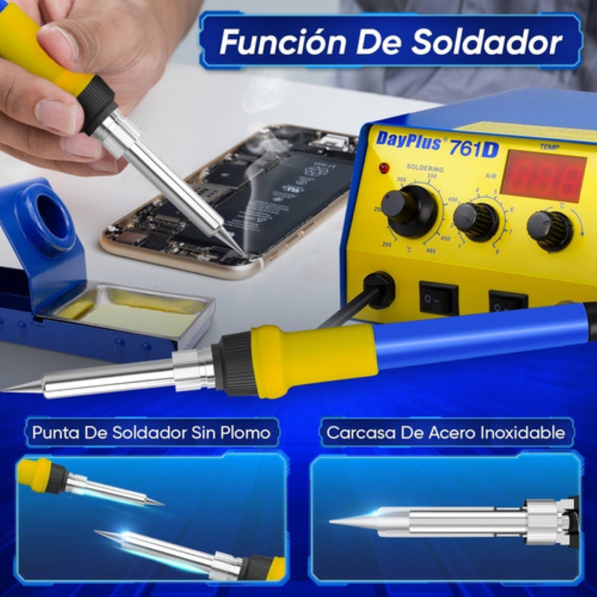 Estación De Soldar 750w Pistola De Calor Y Cautín 2 En 1