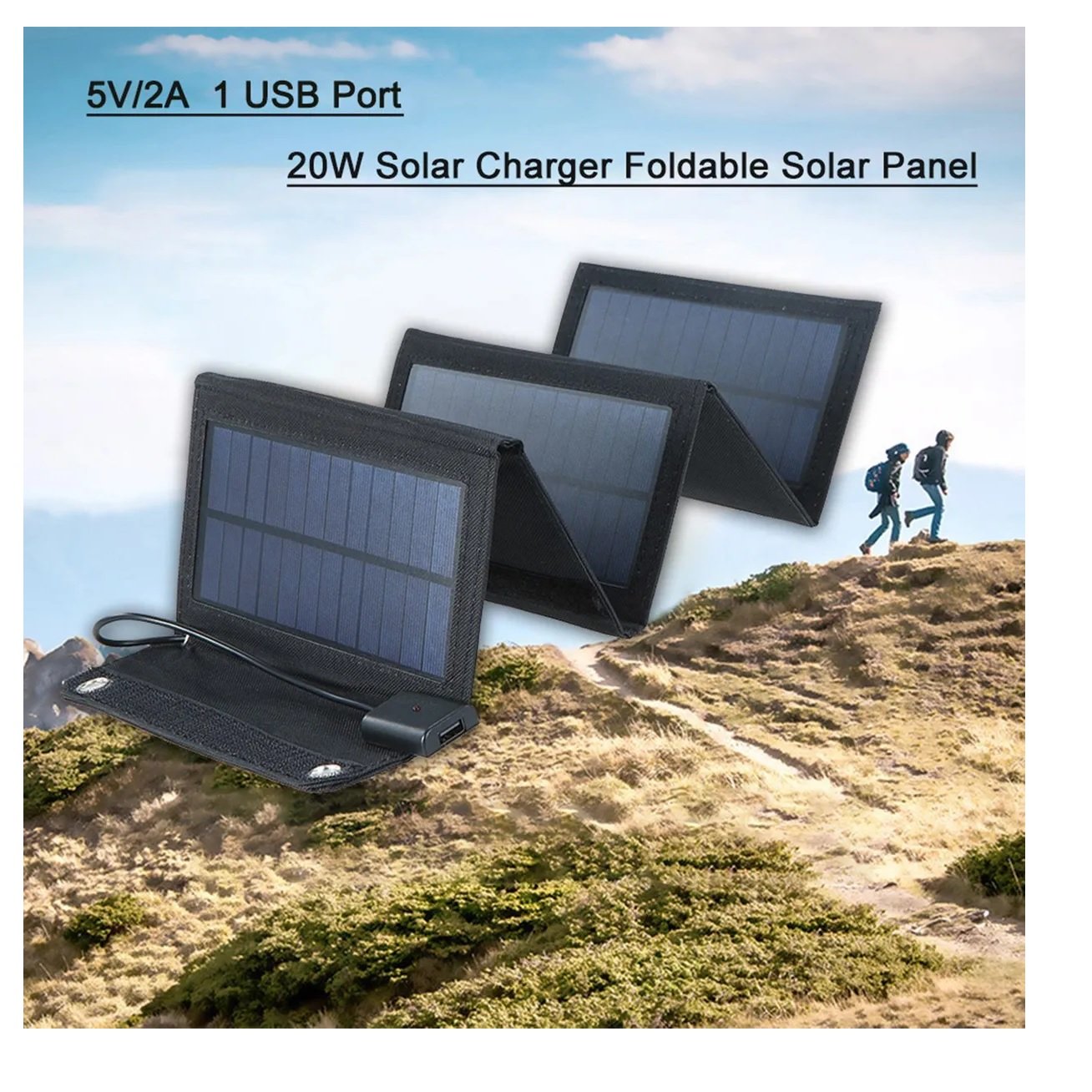 Cargador solar plegable 5V/20W para dispositivos USB móviles