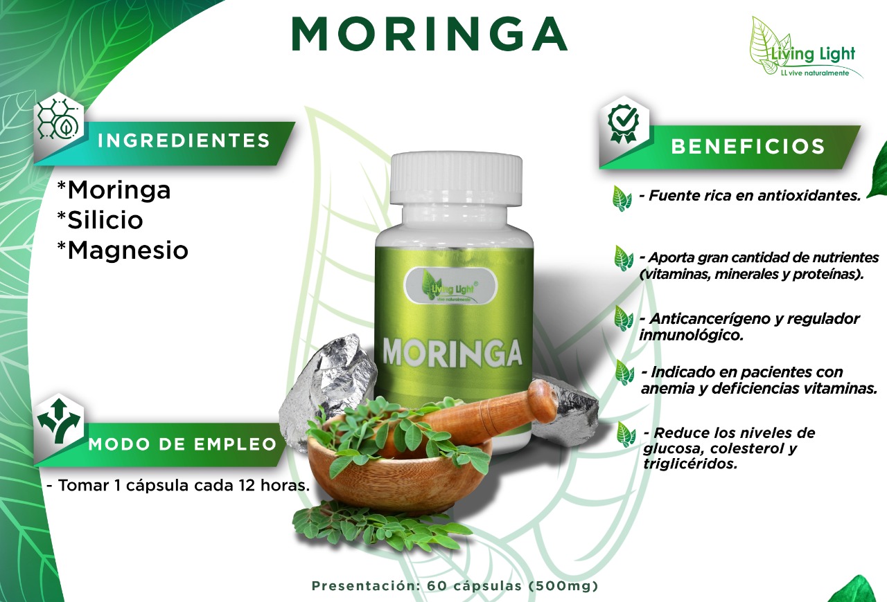 Moringa - Reduce Glucosa, Colesterol y Trigliceridos, Anemia