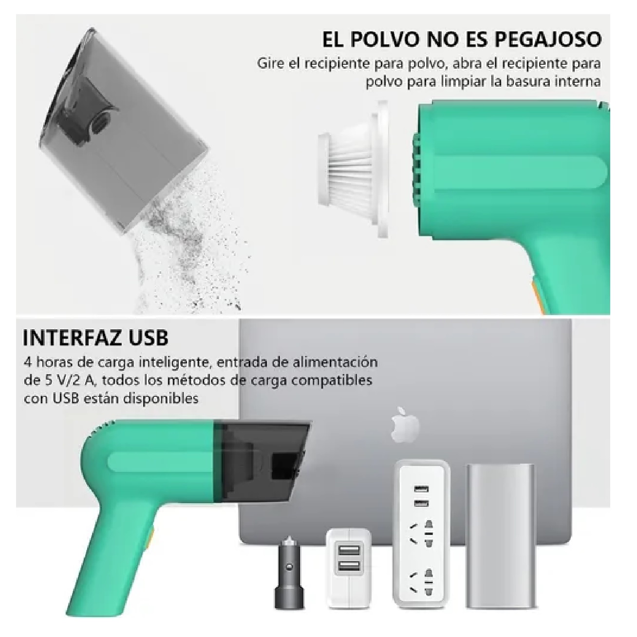 Aspiradora Auto Aspirador Inalámbrica Portátil De Auto Hogar Verde