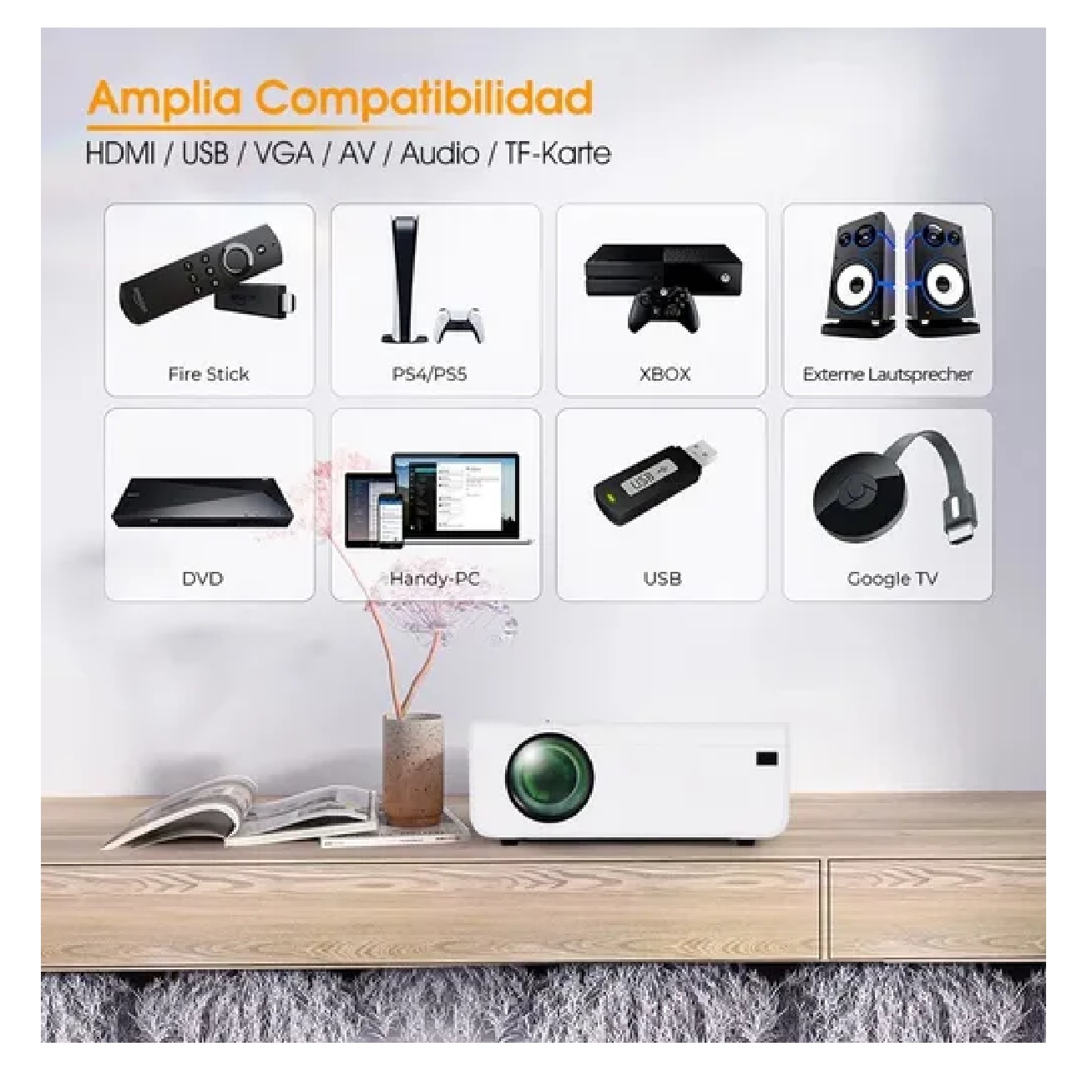 Proyector Full Hd 1080p Compatible Con 4k,portátil,wifi Blanco