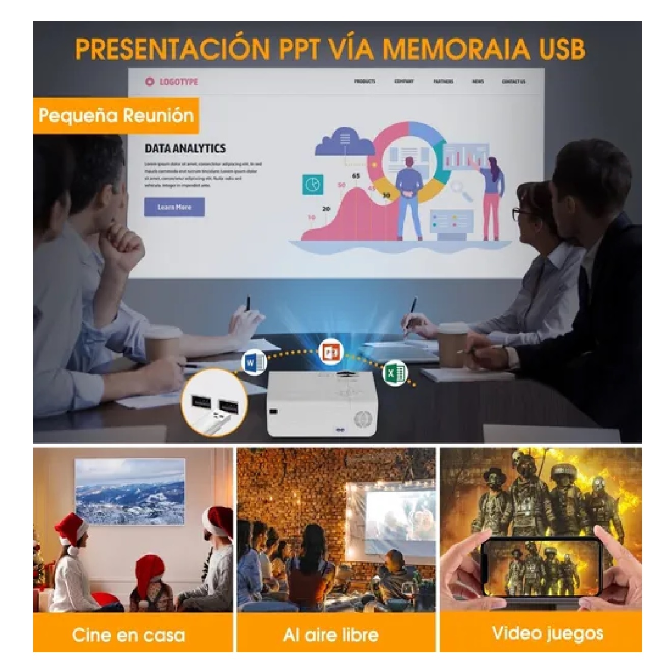 Proyector Full Hd 1080p Compatible Con 4k,portátil,wifi Blanco