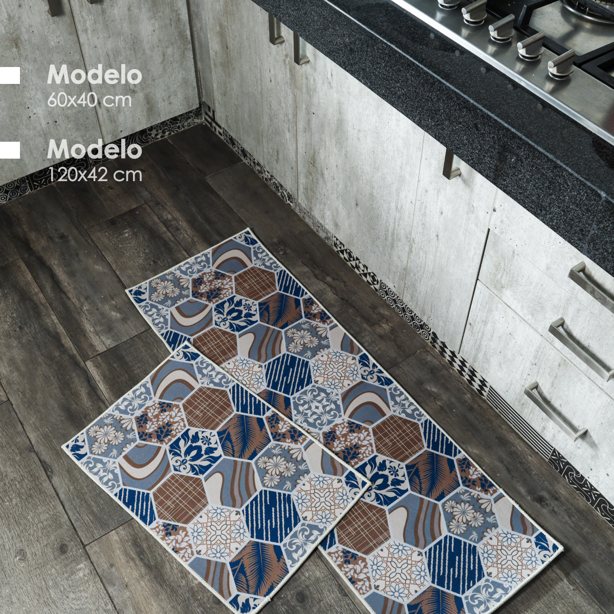 Tapete De Cocina 2 Piezas Impermeable Antideslizante Mosaico