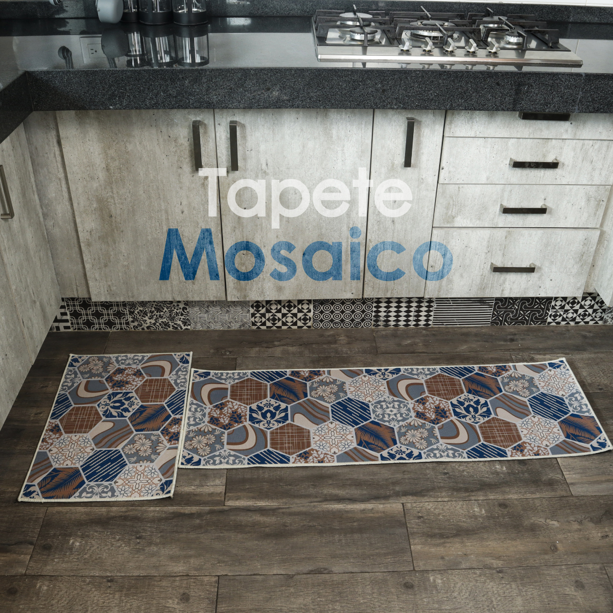 Tapete De Cocina 2 Piezas Impermeable Antideslizante Mosaico