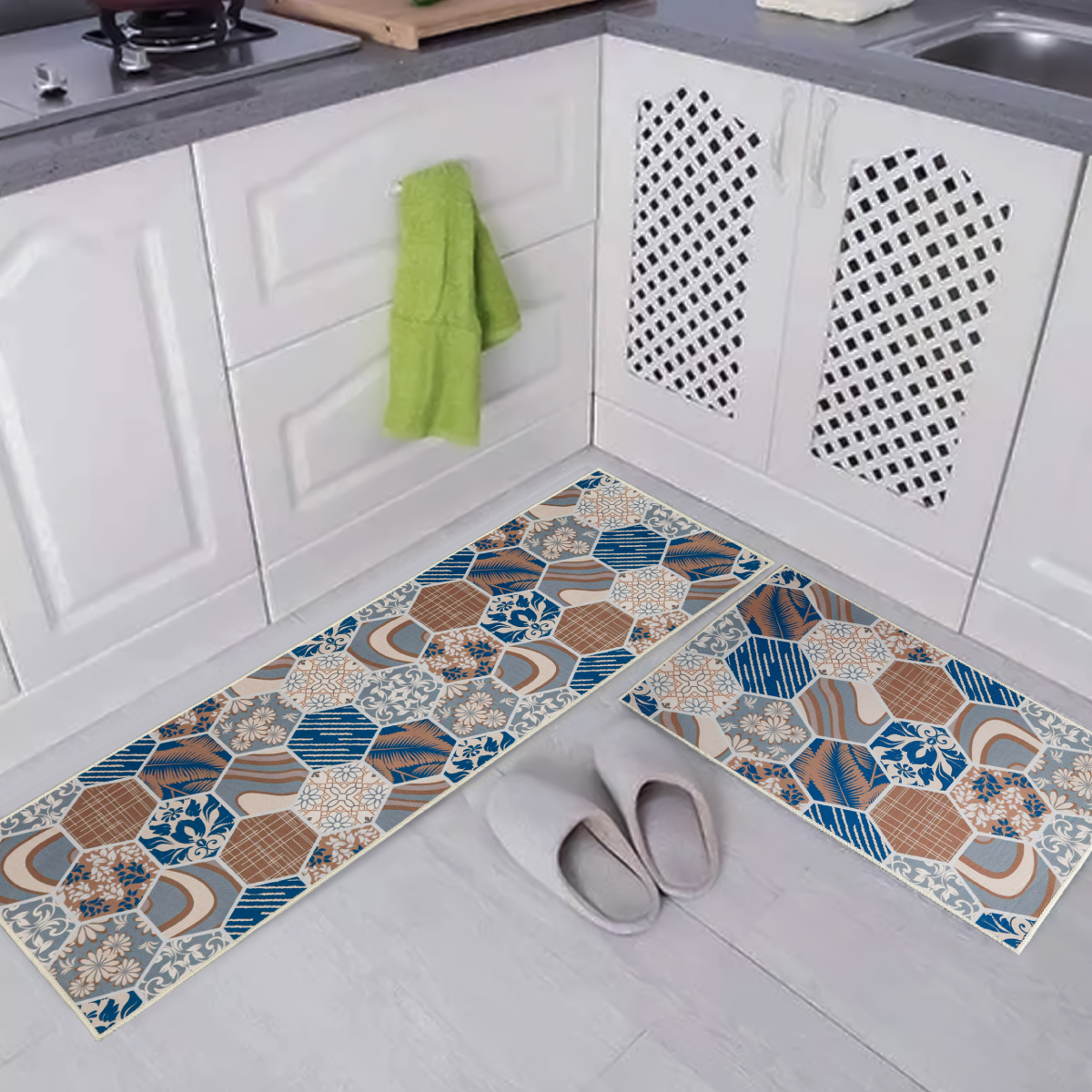 Tapete De Cocina 2 Piezas Impermeable Antideslizante Mosaico