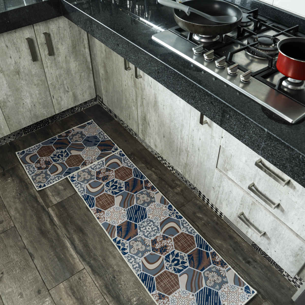 Tapete De Cocina 2 Piezas Impermeable Antideslizante Mosaico