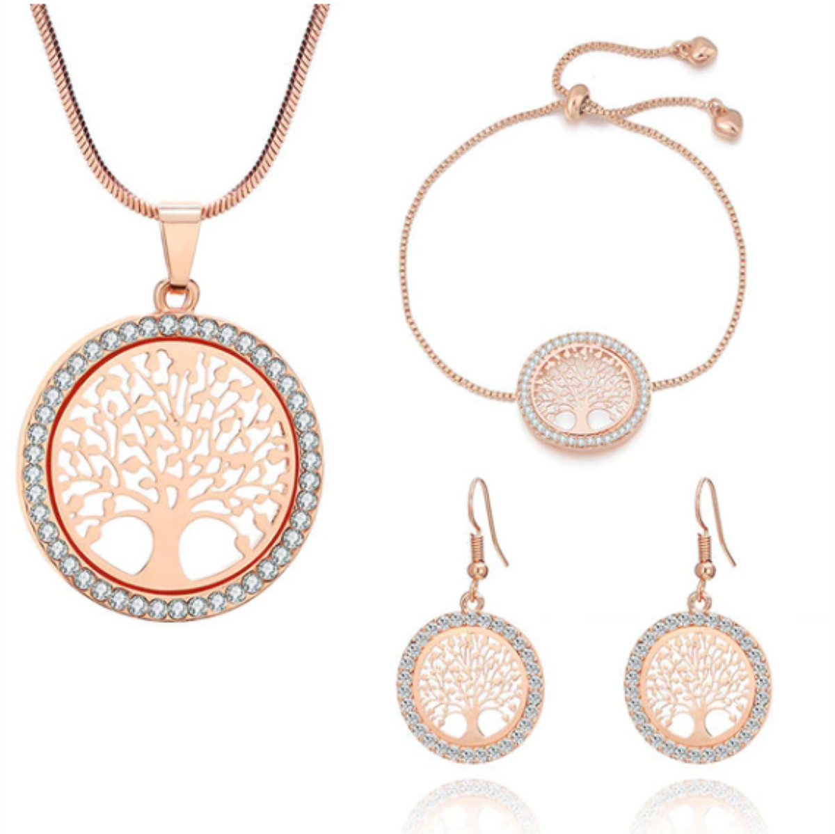 Hermoso Juego Collar, Aretes, Pulsera Completo de Arbol de vida Wicca Nudo de Bruja