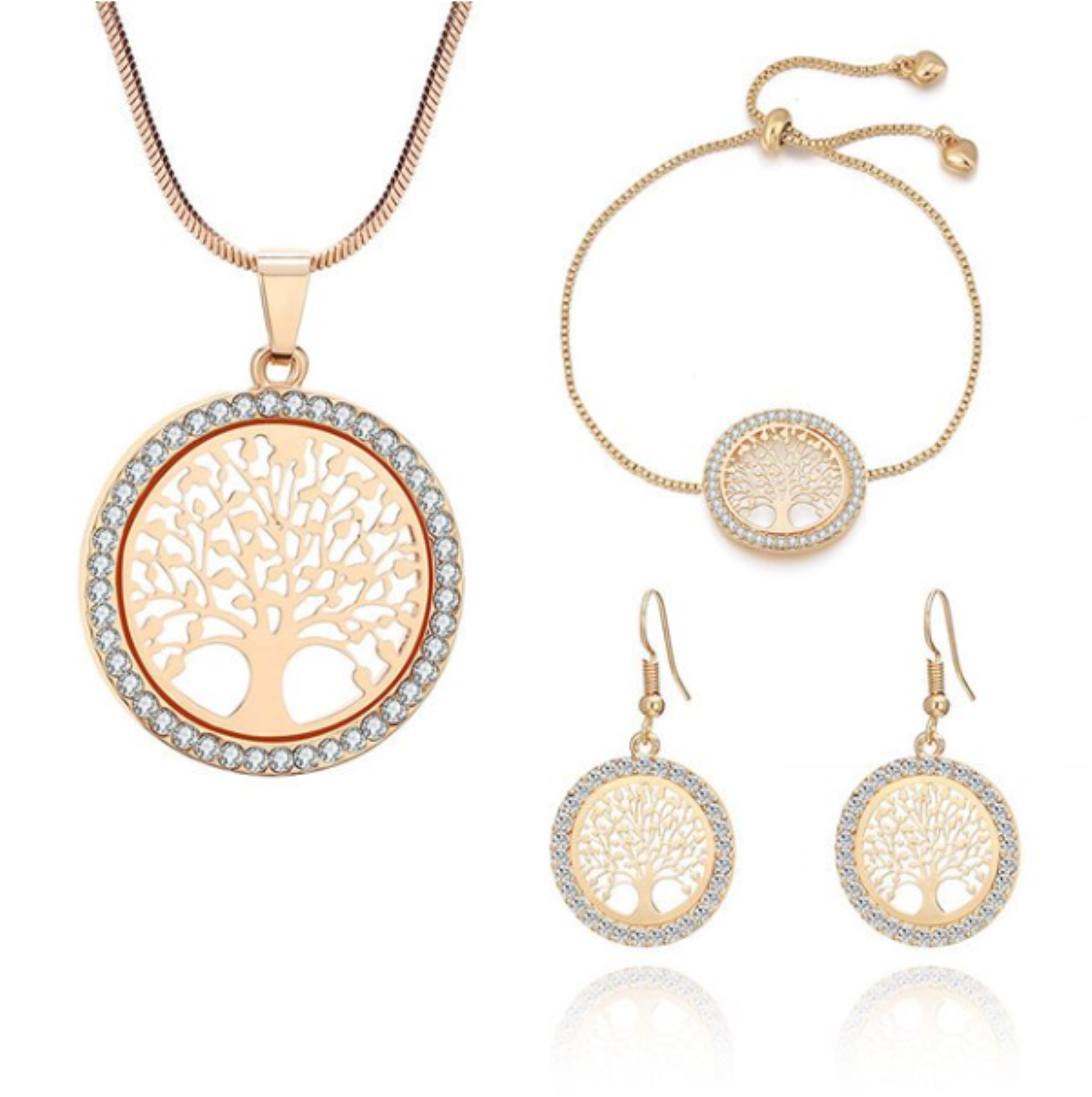 Hermoso Juego Collar, Aretes, Pulsera Completo de Arbol de vida Wicca Nudo de Bruja