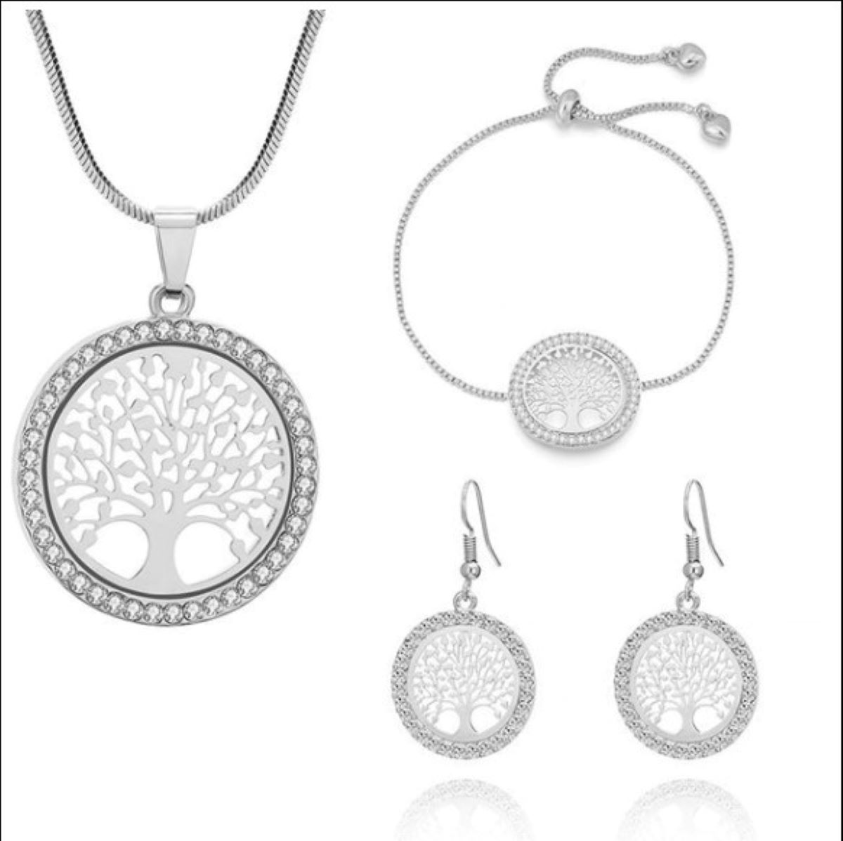 Hermoso Juego Collar, Aretes, Pulsera Completo de Arbol de vida Wicca Nudo de Bruja