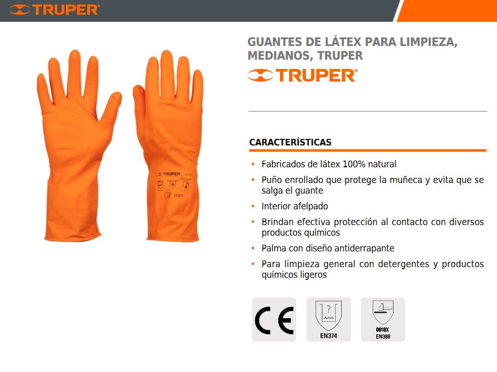 Guantes De Látex Para Limpieza, Color Naranja Truper 13296