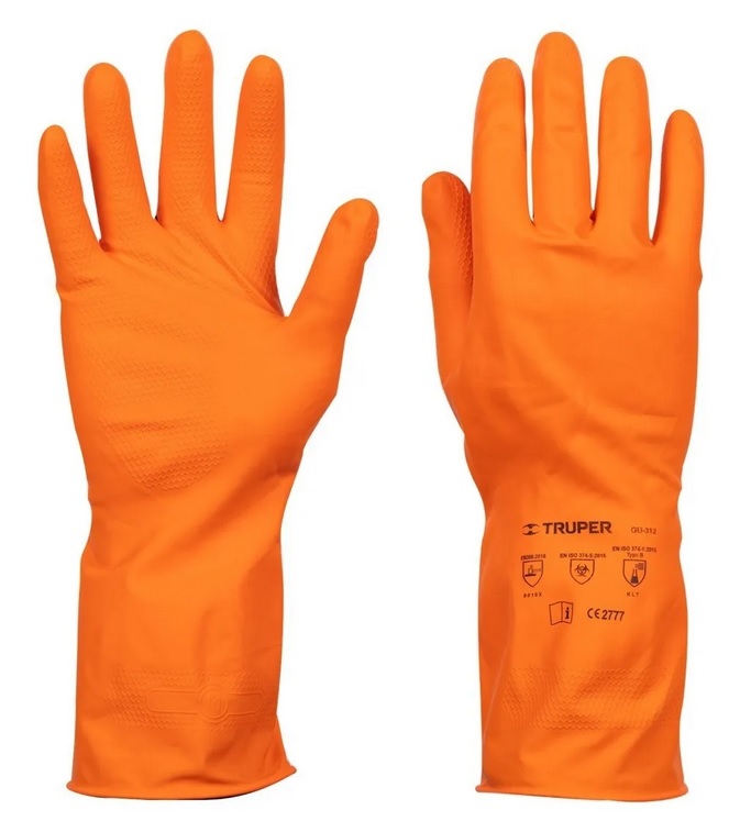 Guantes De Látex Para Limpieza, Color Naranja Truper 13296