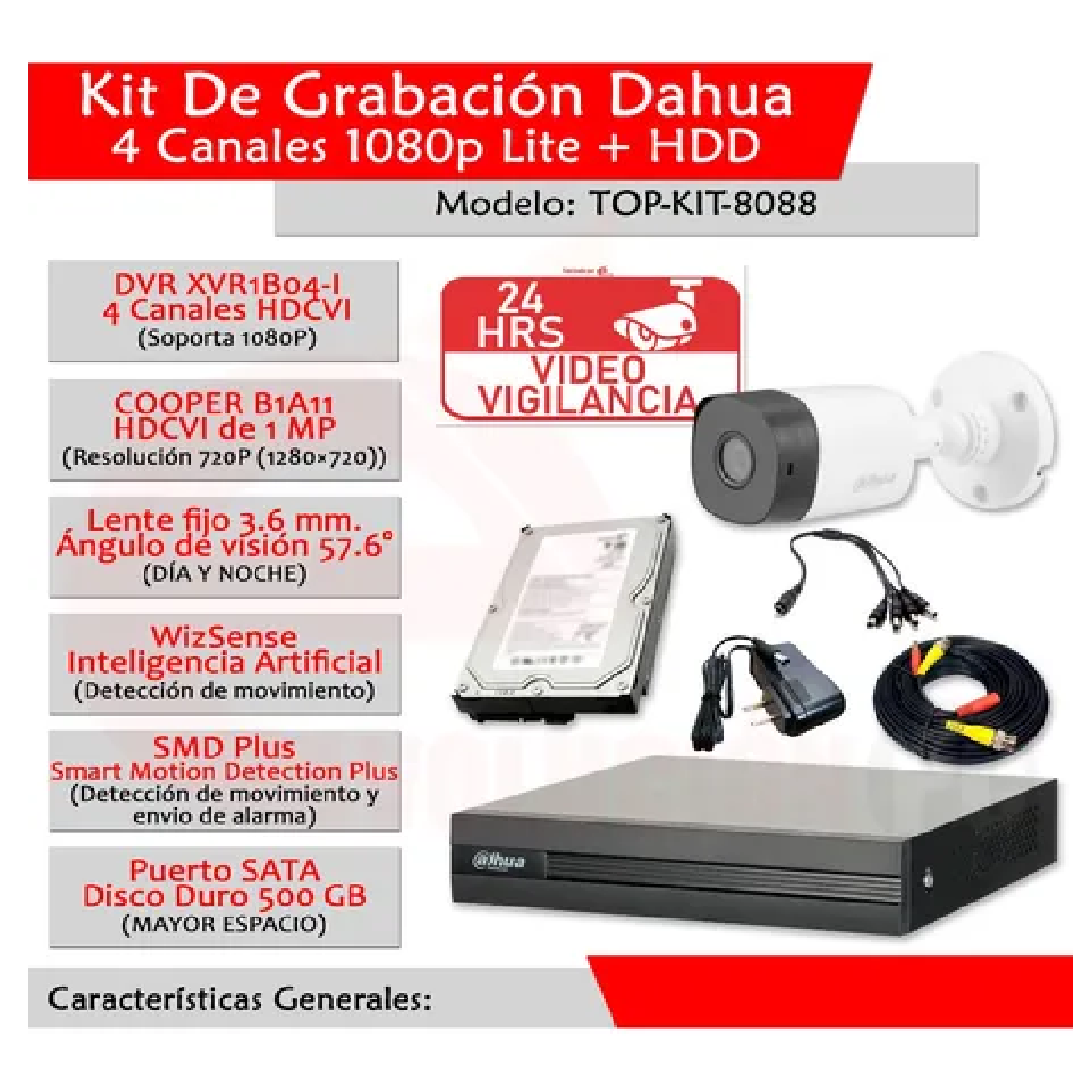 Kit Videovigilancia Dahua 4 Camaras 1mp + Hdd 500gb Frt