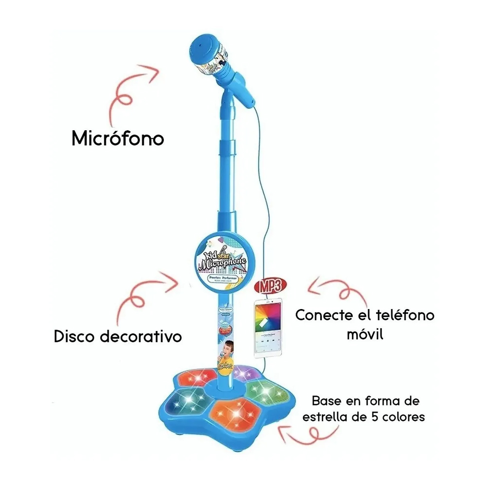 Micrófono Juguete Con Base Bocina Luces Infantil Karaoke