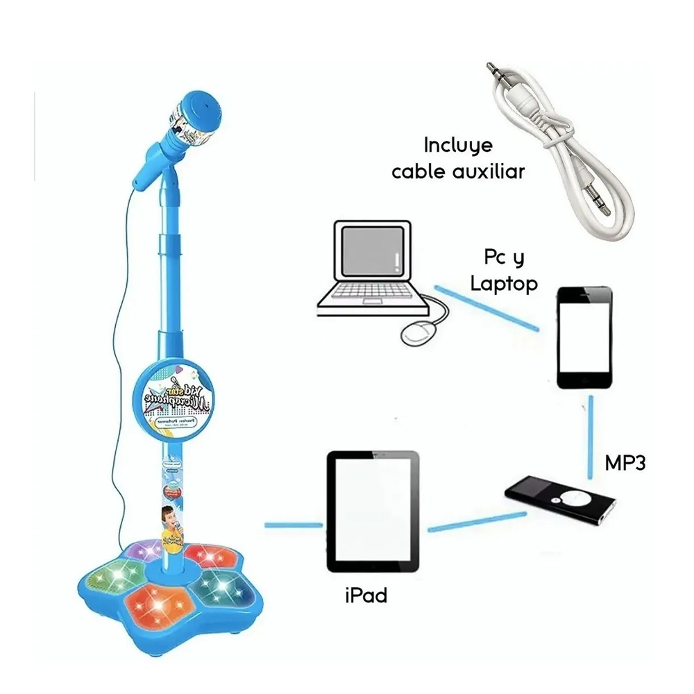 Micrófono Juguete Con Base Bocina Luces Infantil Karaoke
