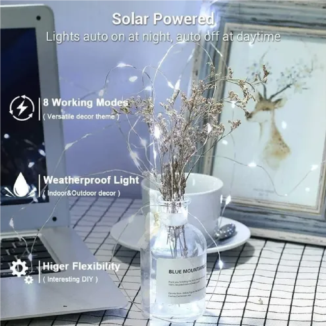 32 M Luces De Luz Solar Led Para Decoración Navideña 300leds Blanco Frio