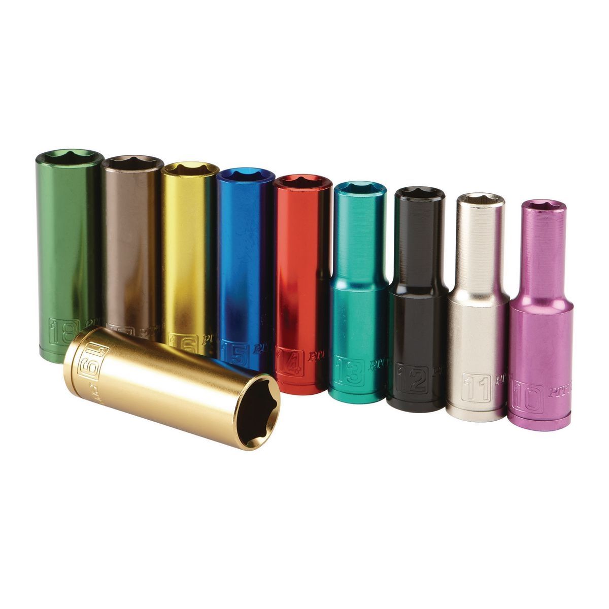 Juego de dados de colores sae/métricos con cuadro de 1/2 pulg., 10 piezas