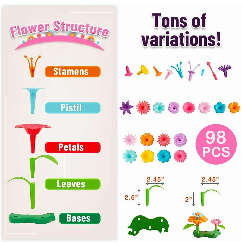 Set 98 Pz Juguetes Jardín De Flores Construcción Stem Niños