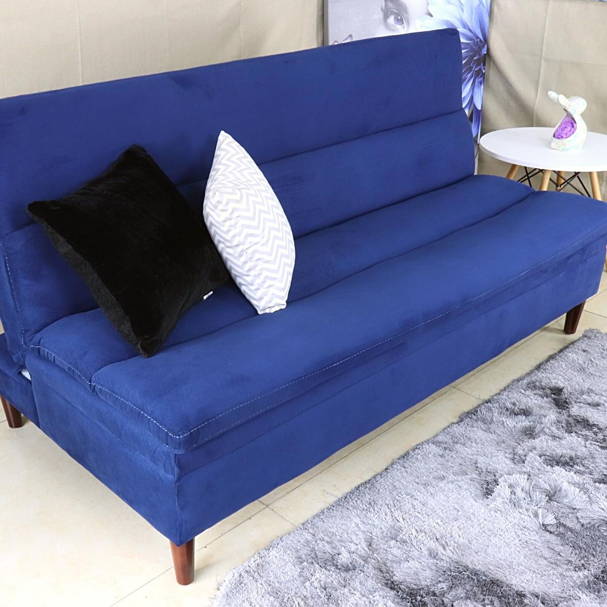 Sofá Cama Matrimonial Azul Moderno Terciopelo