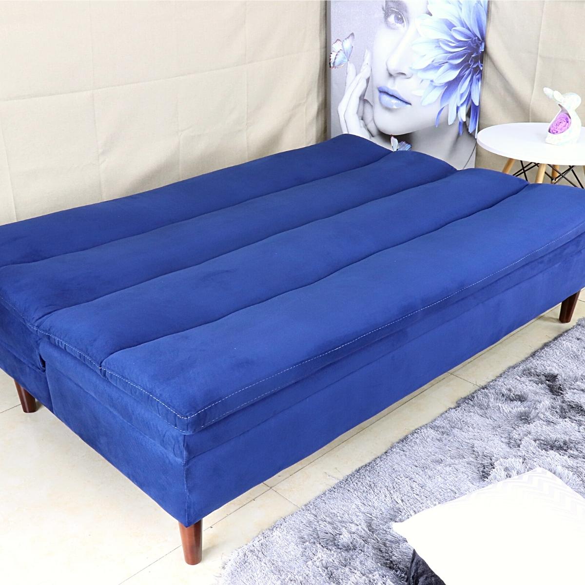 Sofá Cama Matrimonial Azul Moderno Terciopelo