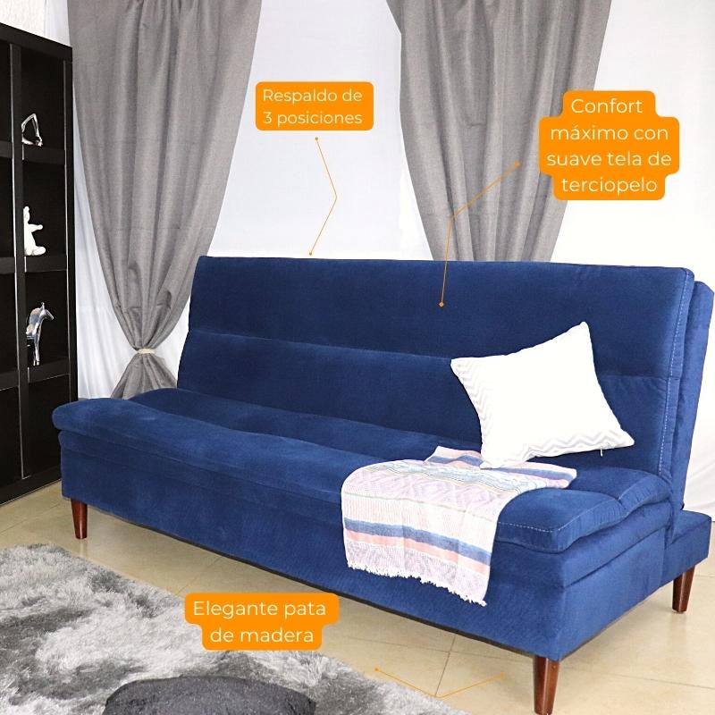 Sofá Cama Matrimonial Azul Moderno Terciopelo