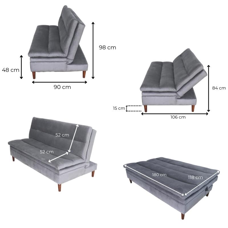 Sofá Cama Matrimonial Gris Moderno Cómodo