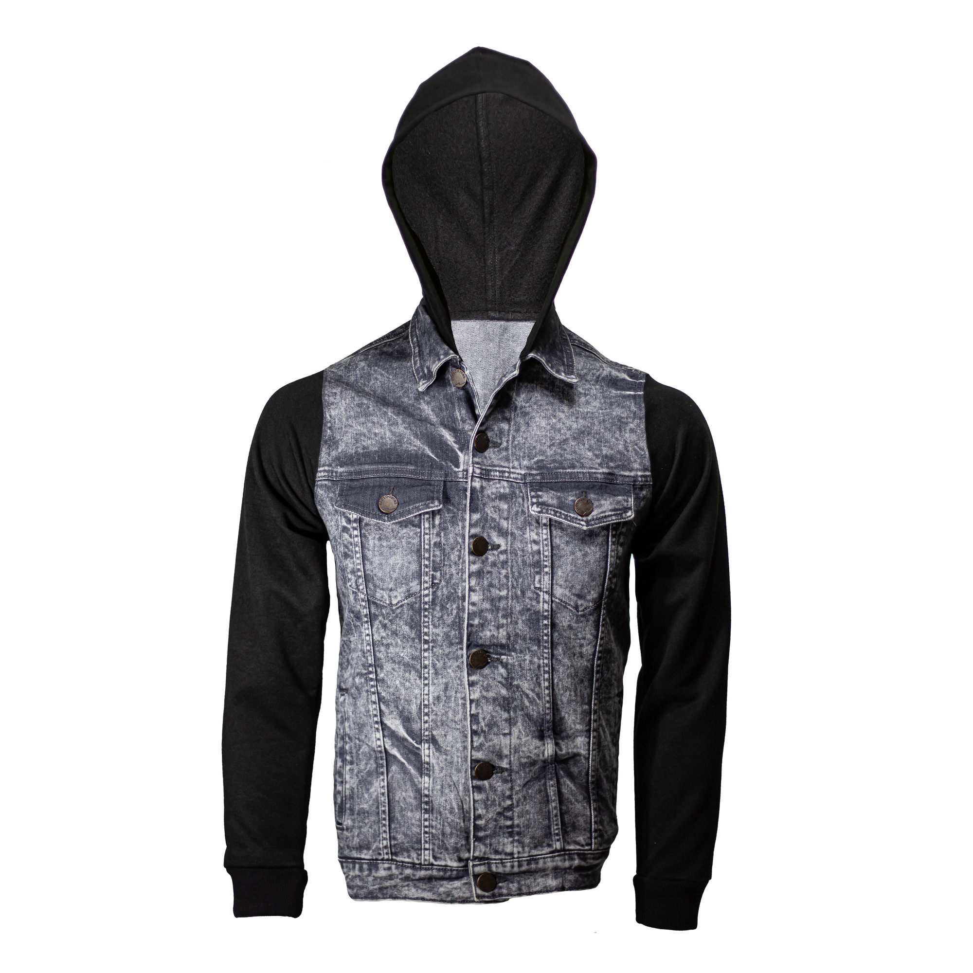 Chamarra De Mezclilla Gris Con Mangas De Felpa Negra