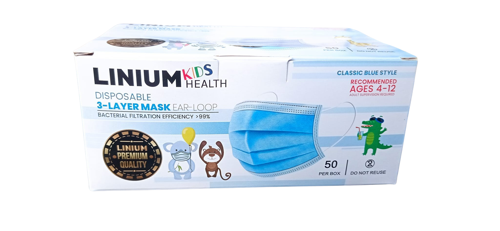 Cubrebocas para niños Color azul Plisado Tricapa Termosellado 100 pzas