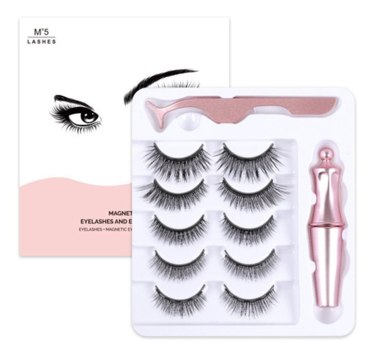 Pestañas Magneticas con Delineador de Ojos 5 Pares