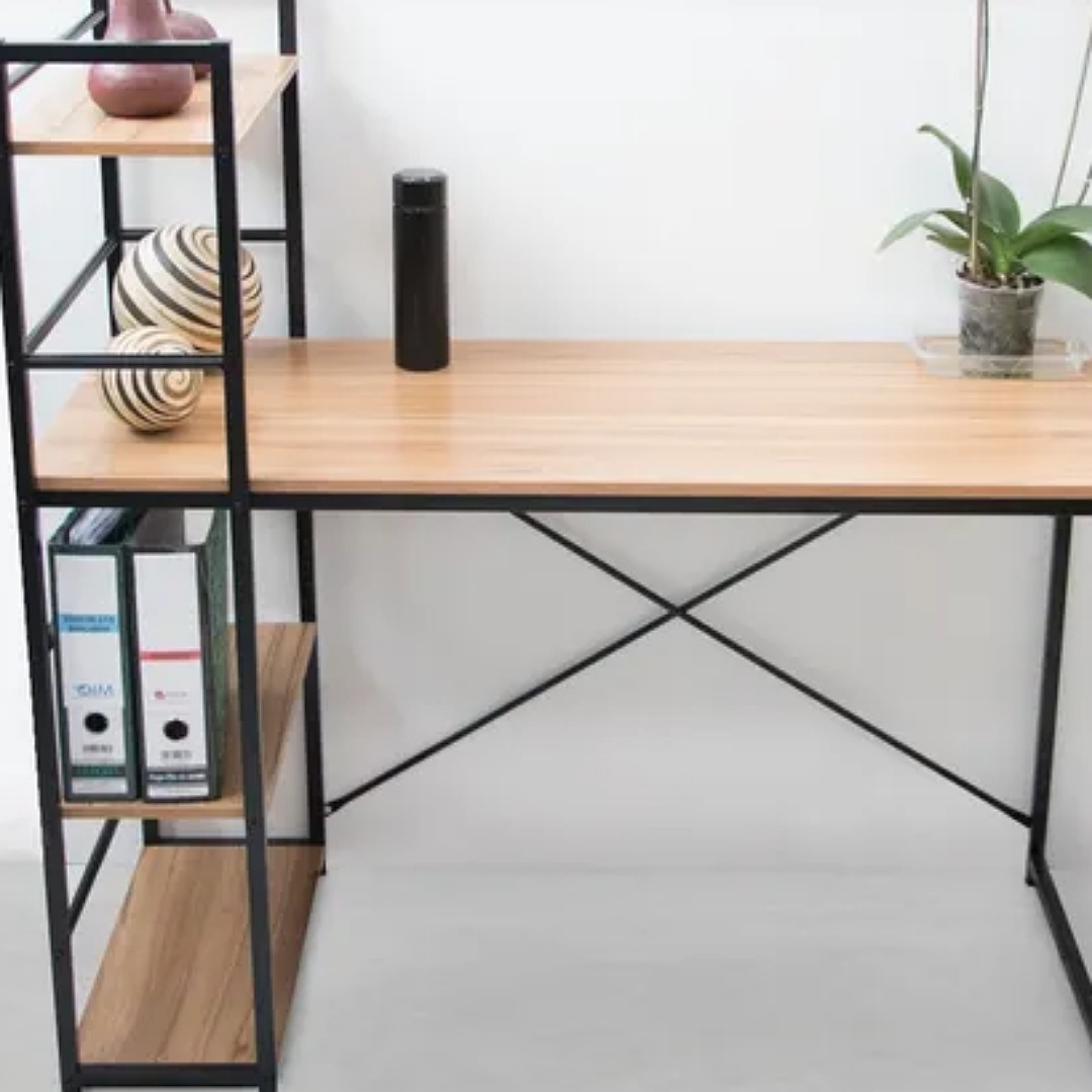 Escritorio Minimalista Moderno De Madera Metal Repisas