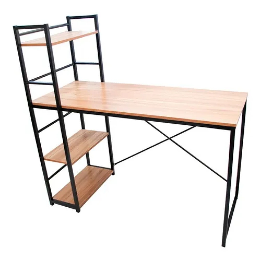 Escritorio Minimalista Moderno De Madera Metal Repisas