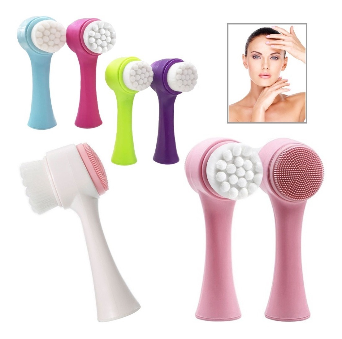 Cepillo Limpieza Facial Doble Cara Manual Exfoliante