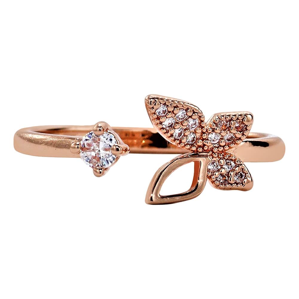 Anillo Mariposa ADELSTEN en Chapa de Oro Rosa Ajustable y SWAROVSKI ELEMENTS INCLUYE DE REGALO ARETES DIAMOND Y CAJA PARA REGALO