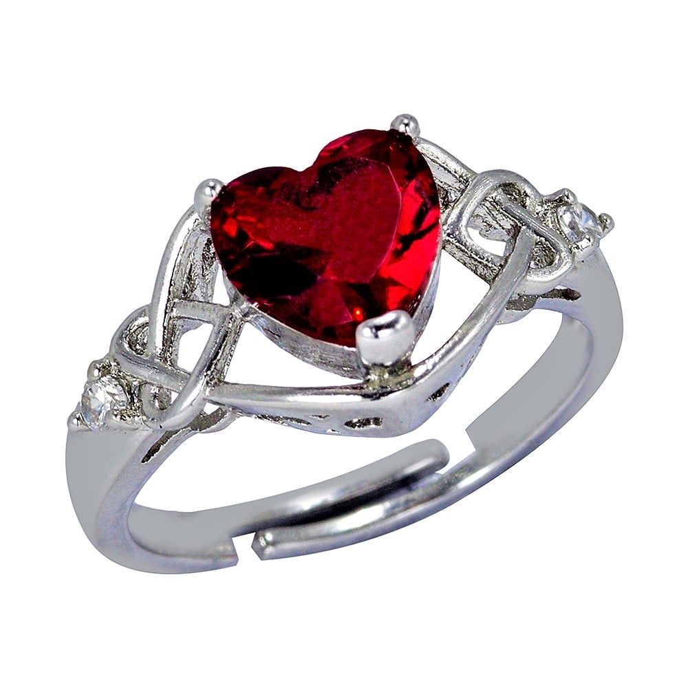 Anillo ADELSTEN Corazón Rojo en Chapa de Rodio Ajustable SWAROVSKI ELEMENTS INCLUYE DE REGALO ARETES DIAMOND Y CAJA PARA REGALO