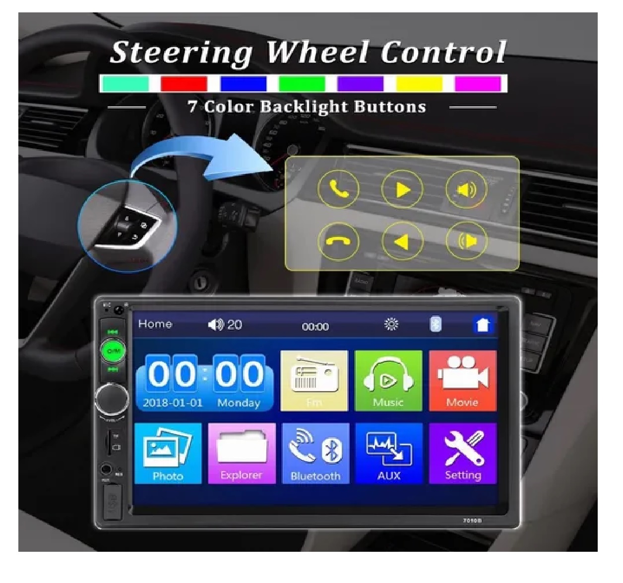 Autoestereo Con Pantalla 7 Pulgada 2 Din Y 12 Led Camara