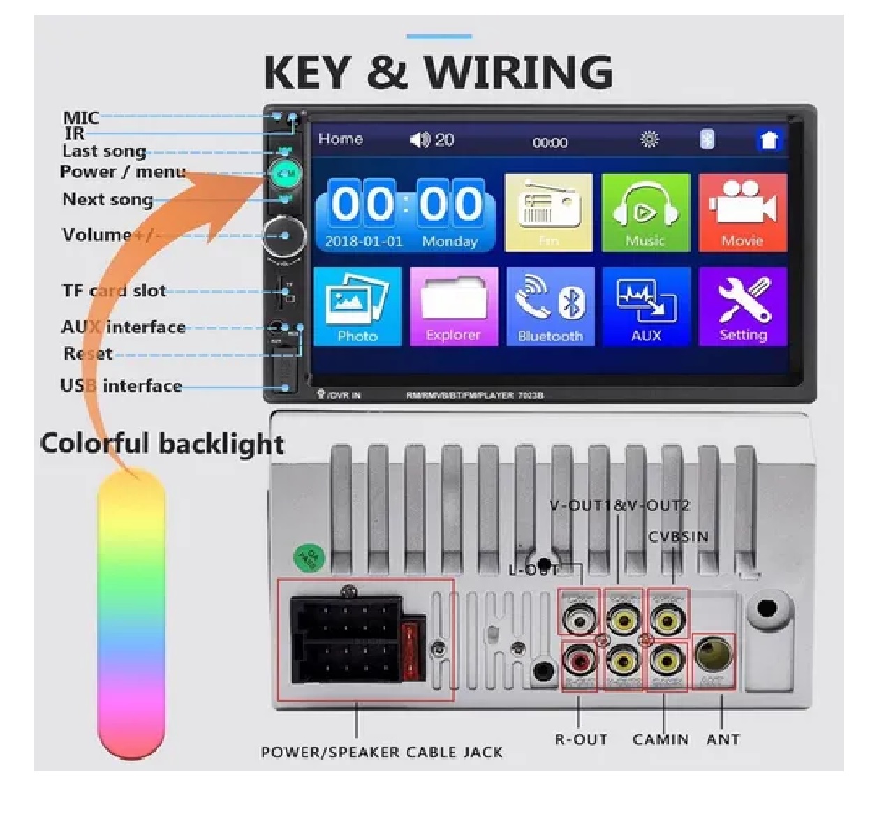 Autoestereo Con Pantalla 7 Pulgada 2 Din Y 12 Led Camara