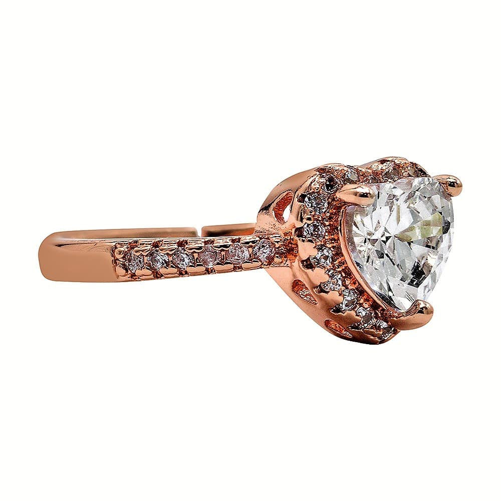 Anillo Corazon Dorado ADELSTEN en Chapa de Oro Rosa Ajustable y SWAROVSKI ELEMENTS INCLUYE DE REGALO ARETES DIAMOND Y CAJA PARA REGALO