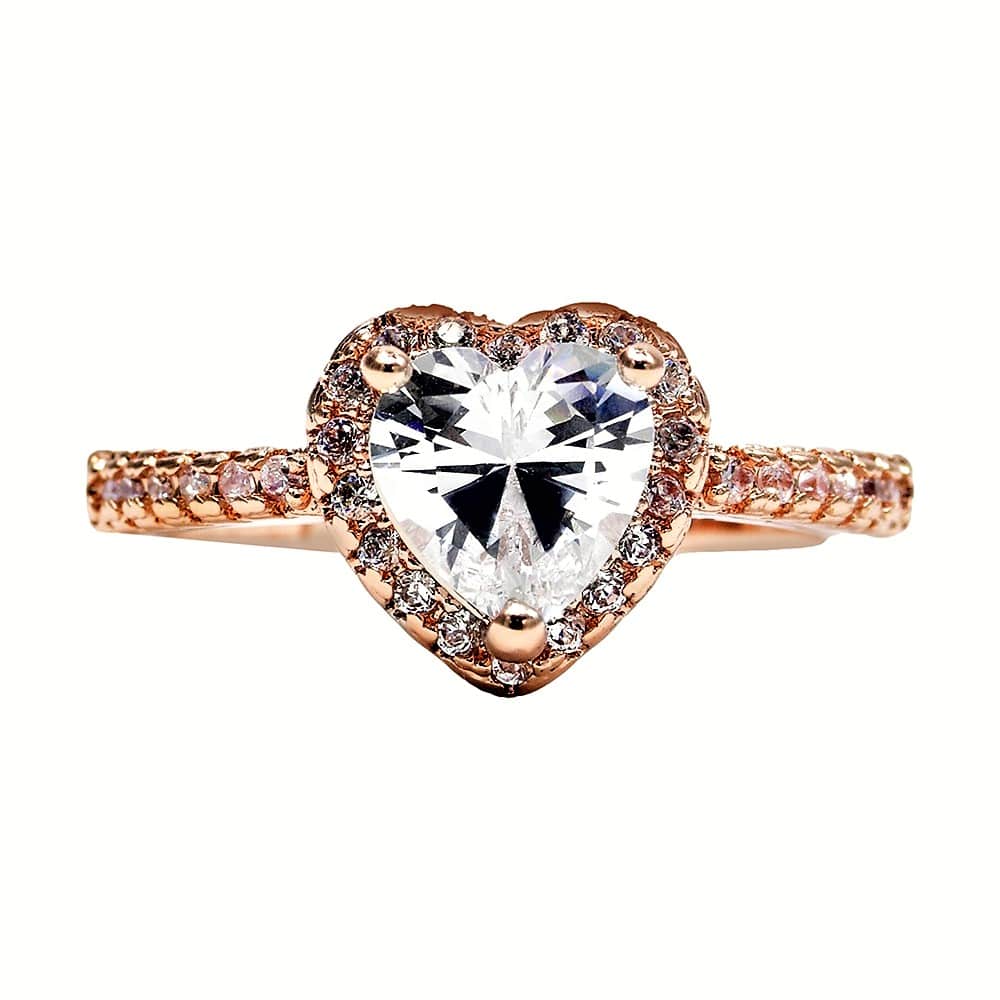 Anillo Corazon Dorado ADELSTEN en Chapa de Oro Rosa Ajustable y SWAROVSKI ELEMENTS INCLUYE DE REGALO ARETES DIAMOND Y CAJA PARA REGALO