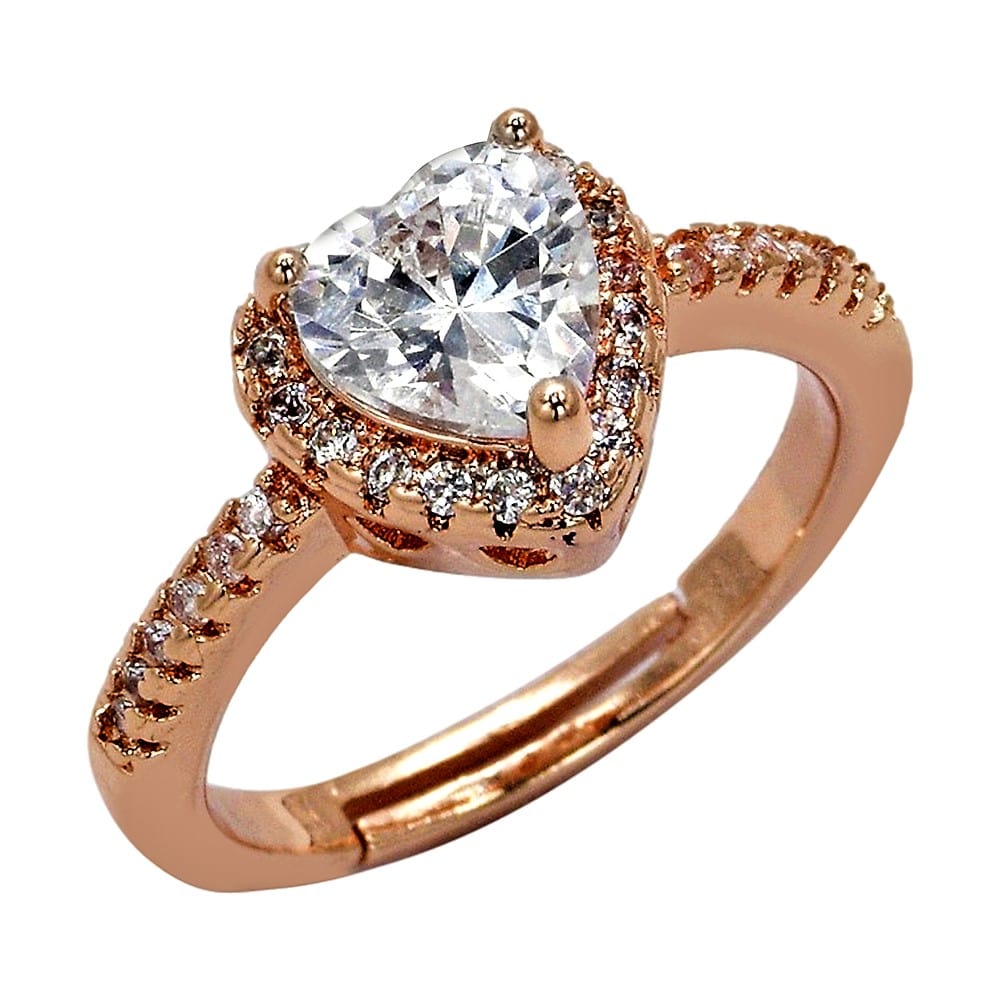 Anillo Corazon Dorado ADELSTEN en Chapa de Oro Rosa Ajustable y SWAROVSKI ELEMENTS INCLUYE DE REGALO ARETES DIAMOND Y CAJA PARA REGALO