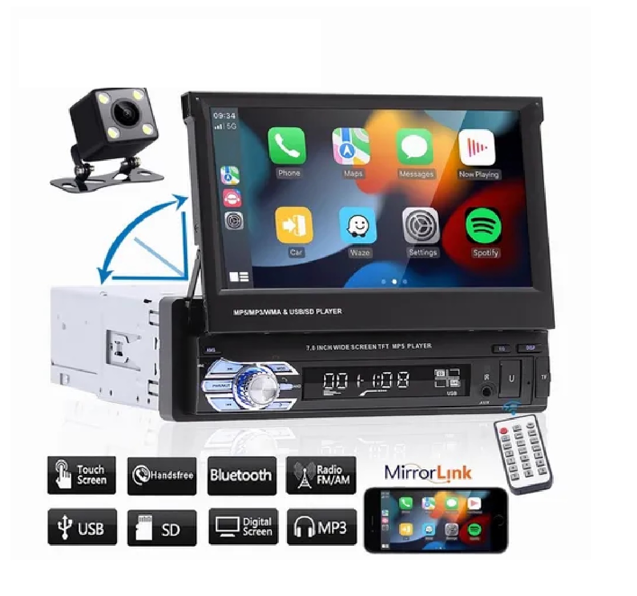 Autoestéreo Pantalla 1din Retráctil Hd Estéreo 7 In